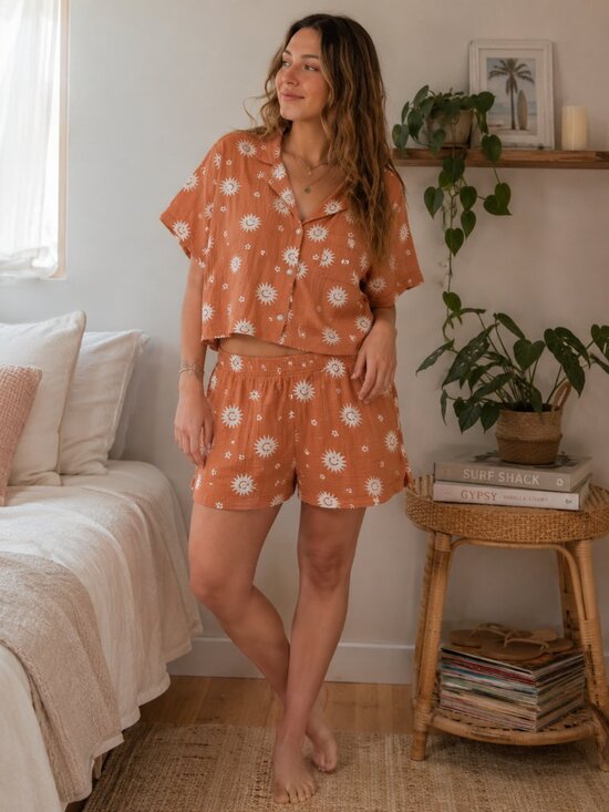 American Eagle Outfitters Other - AMERICAN EAGLE Orange Sunshine 2 Piece Lounge Set Boho Cotton Gauze Summer